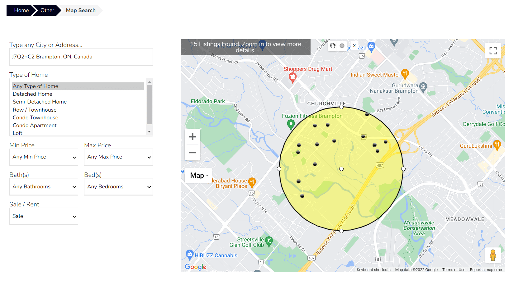 search radius