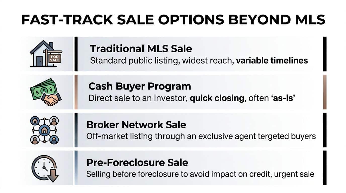 A chart detailing four different real estate sale options for homeowners looking to sell their property quickly.